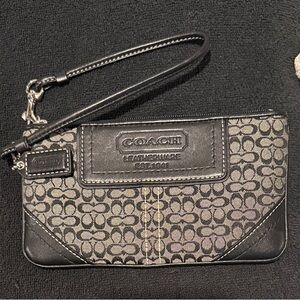 Coach Gray Signature Canvas and Black Leather Wristlet